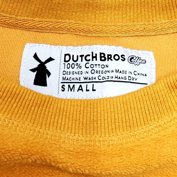 Dutch Bros Coffee Mens Sweater Mustard Yellow Sweatshirt Fleece Size S Small - Picture 7 of 8